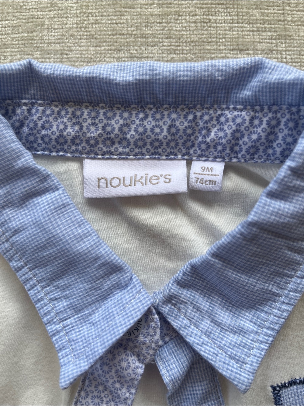 Noukie's Cream & Light Blue Baby Polo Bodysuit - Picture 7 of 7